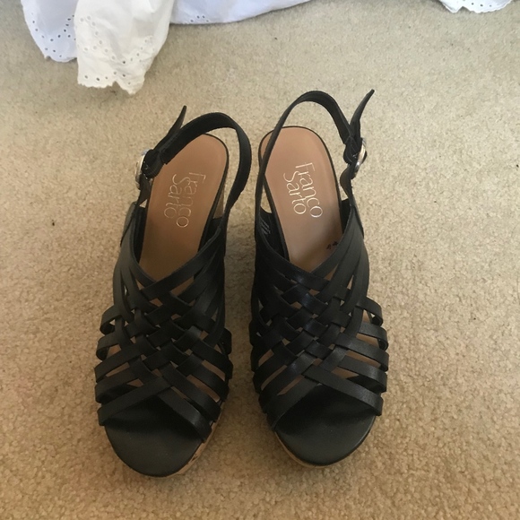 Franco Sarto Black Strappy Wedges - Picture 1 of 3